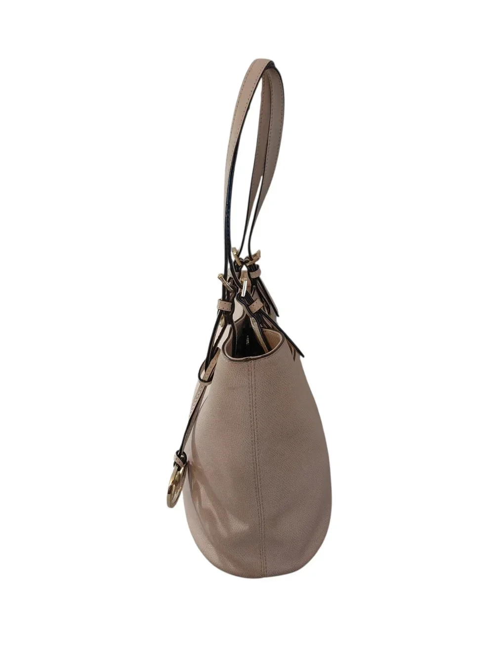 Michael Kors Peach Beige Leather Tote Shoulder Bag w Gold MK Charm